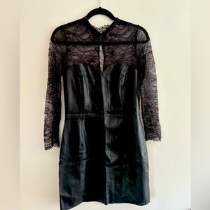 Faux leather mini dress with lace
